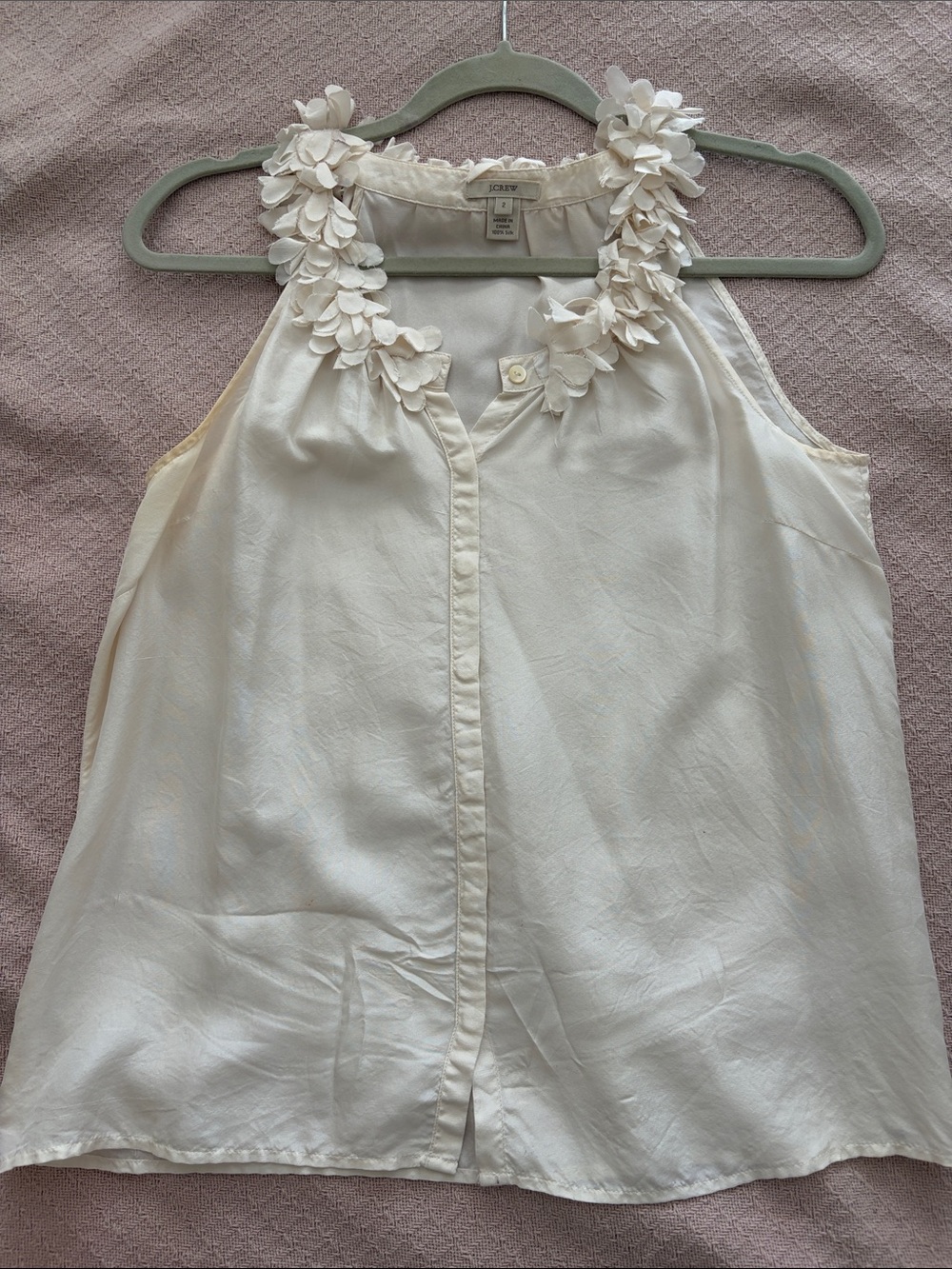 J. Crew Cream Floral Appliqué Halter Camisole